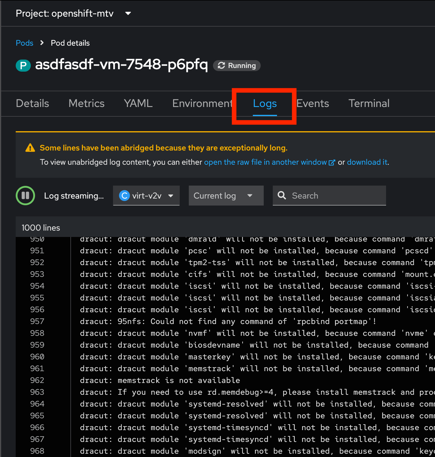 NN VM Migration Logs View