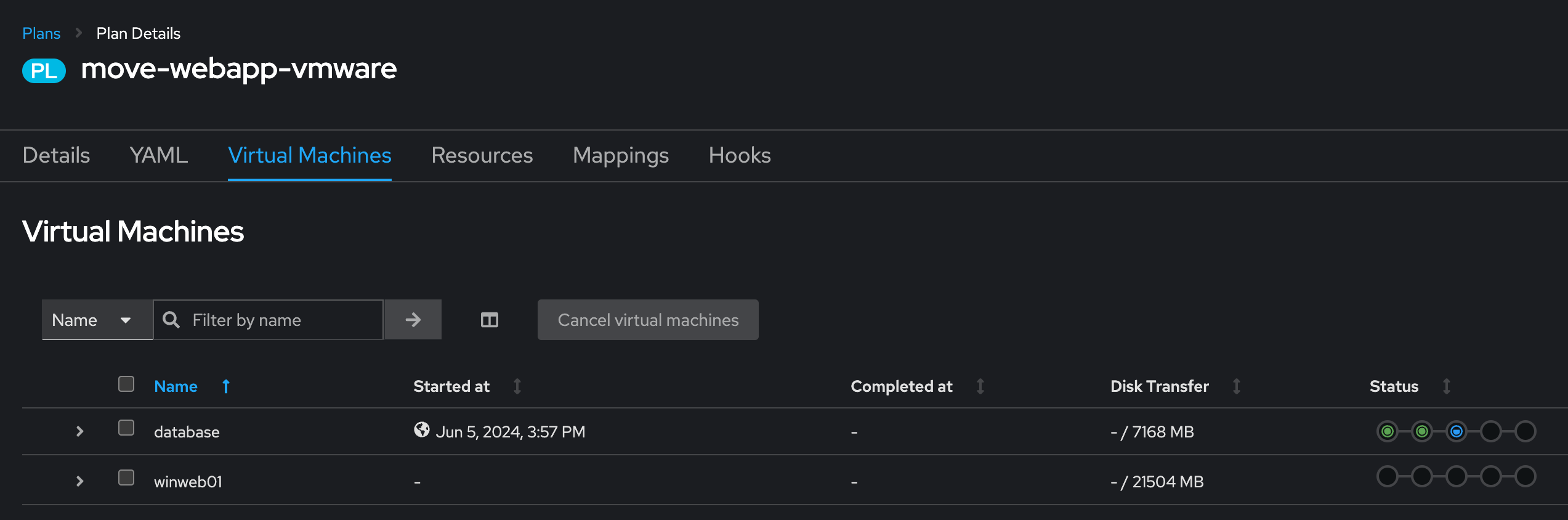 NN VMs Migrating Details